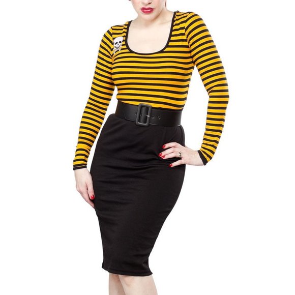 Pinup Couture Dresses & Skirts - Hot Rod Honey Wiggle Dress in Black and Yellow Stripes
